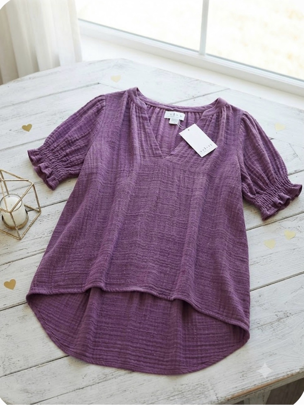 Velvet by Graham & Spencer Purple Textured Gauze Blouse